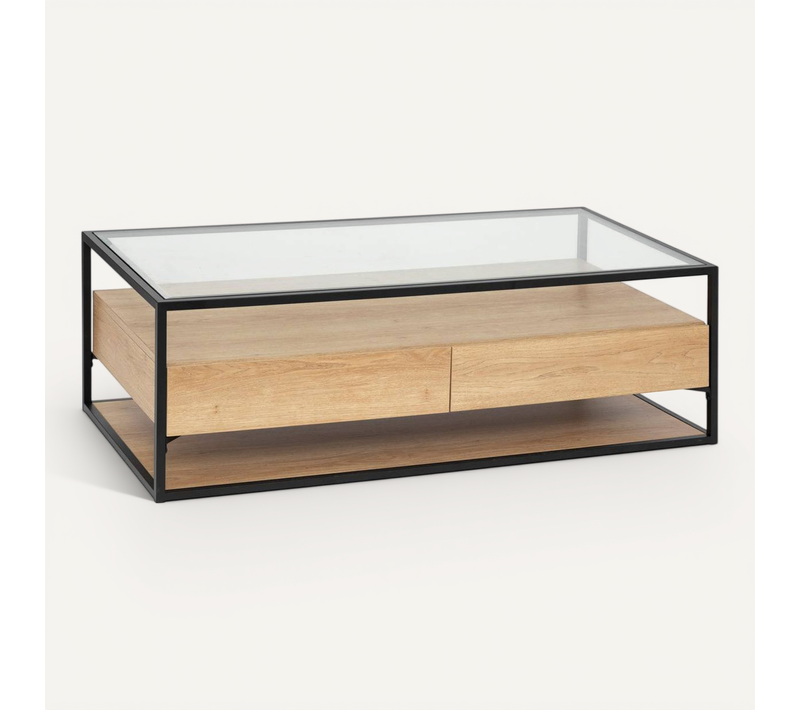 Table Basse 2 Tiroirs "aldea" Beige 120x60x40cm