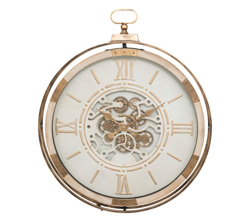 Grande Pendule Murale Beige Style Industriel Avec Rouages Mobiles D 74 Cm