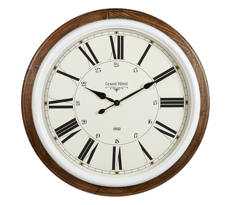 Grande Pendule Murale Marron Et Blanc Style Rétro D 68 Cm