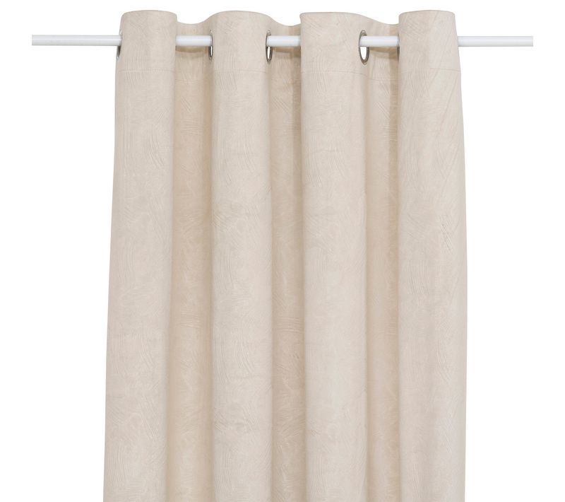 Rideau à Oeillets Occultant En Velours Beige Lin Motif En Relief 135 X 260 Cm