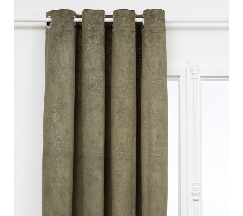 Rideau à Oeillets Occultant En Velours Vert Kaki Motif En Relief 135 X 260 Cm