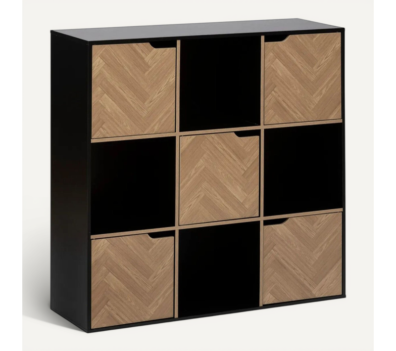 Etagère 9 Cases 5 Portes Chevrons Noir