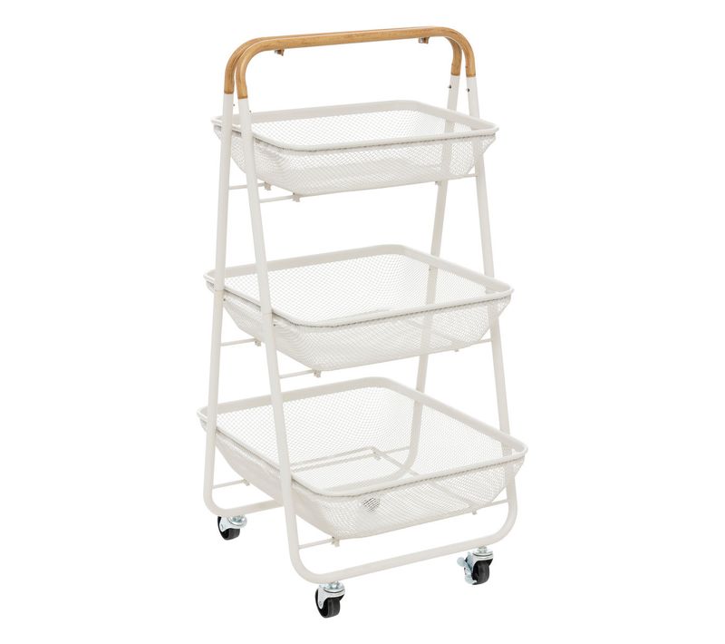 Desserte Roulante En Acier Beige 3 Paniers H 86 Cm
