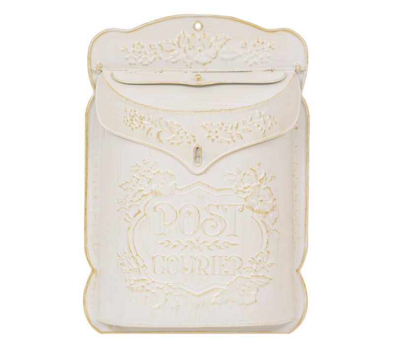 Boite Aux Lettres Décorative En Fer Blanc Patine Mordorée Et Motifs Floraux H 40.5 Cm