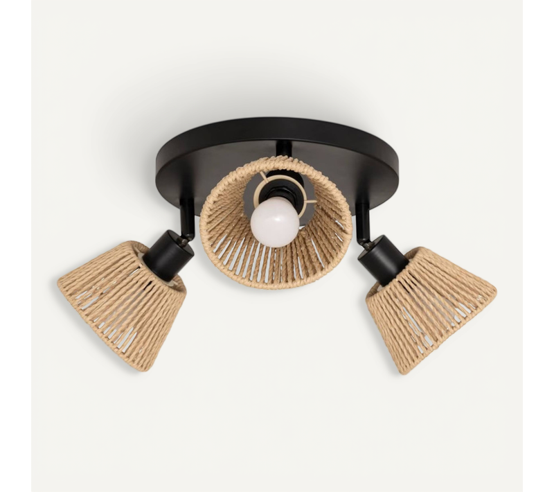 Plafonnier 3 Lampes Myha 25 Cm Métal Et Corde Atmosphera
