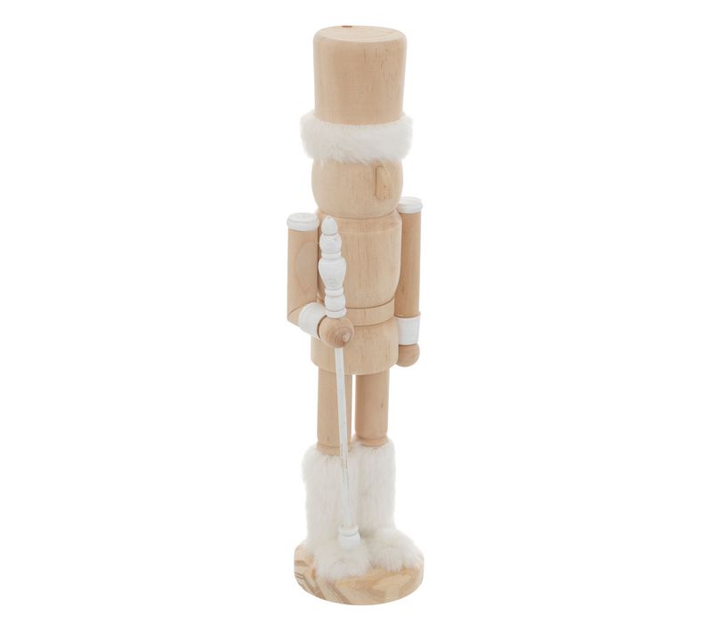 Déco De Noël Figurine Casse-noisette Bois Et Fourrure Blanche H 38 Cm