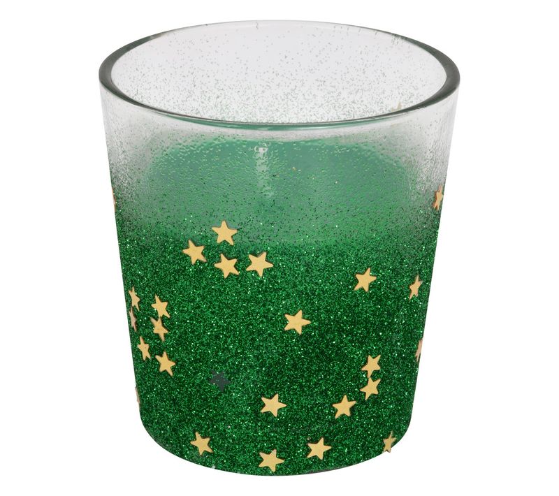 Bougie Verte Dans Un Pot En Verre Pailleté Et Étoilé 90g