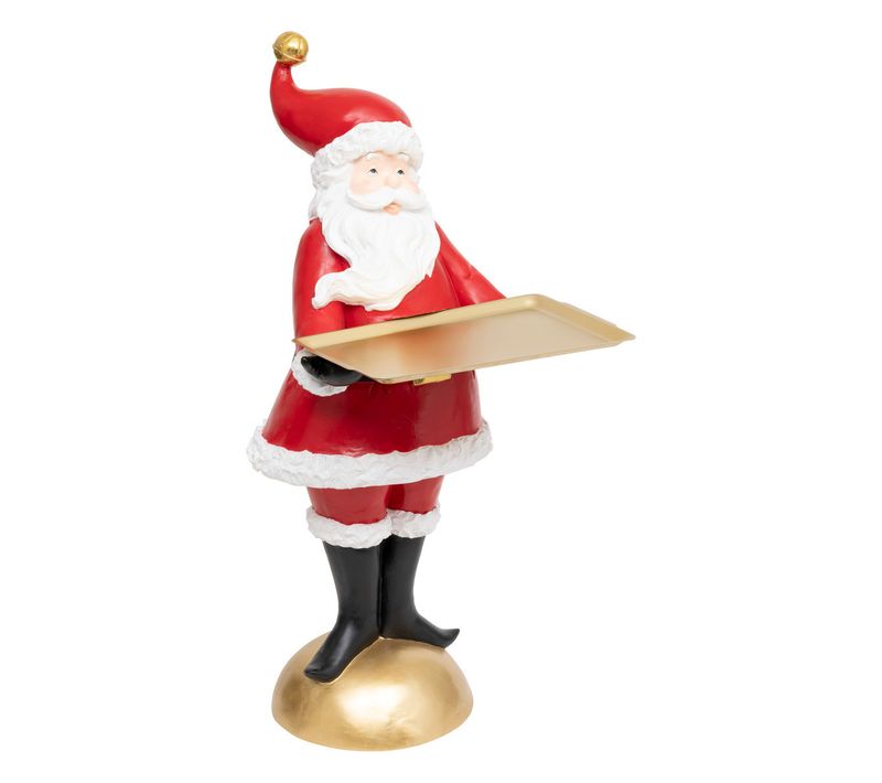 Grand Père Noël Avec Plateau Doré H 97 Cm