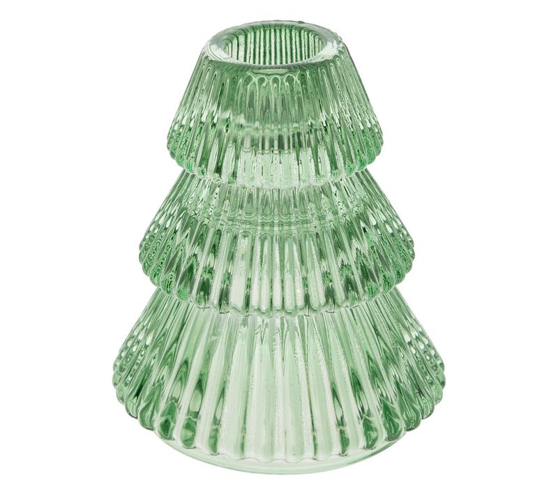 Bougeoir Photophore En Verre Strié Forme Sapin