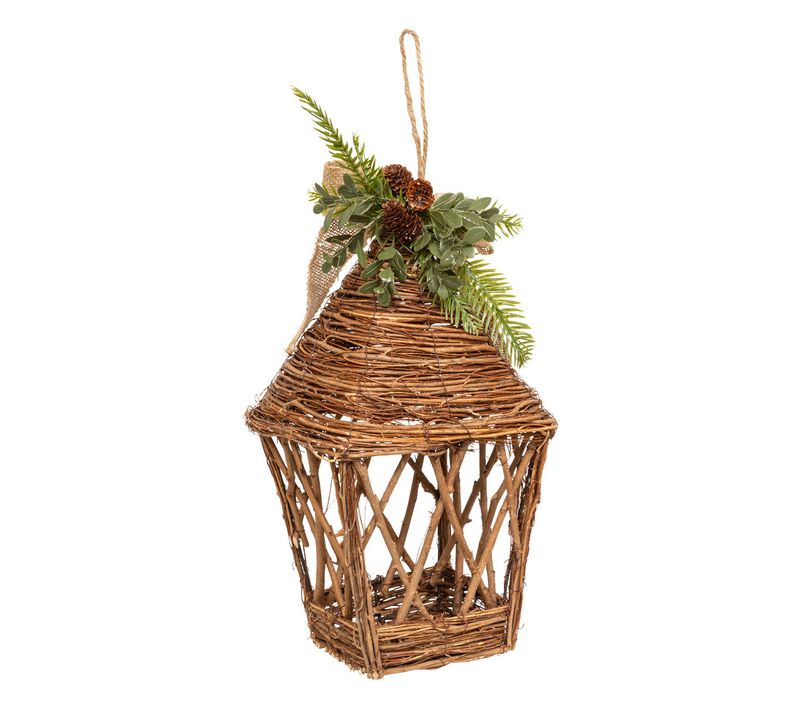 Déco Murale Lanterne En Bois Jute Et Pomme De Pin H 37 Cm