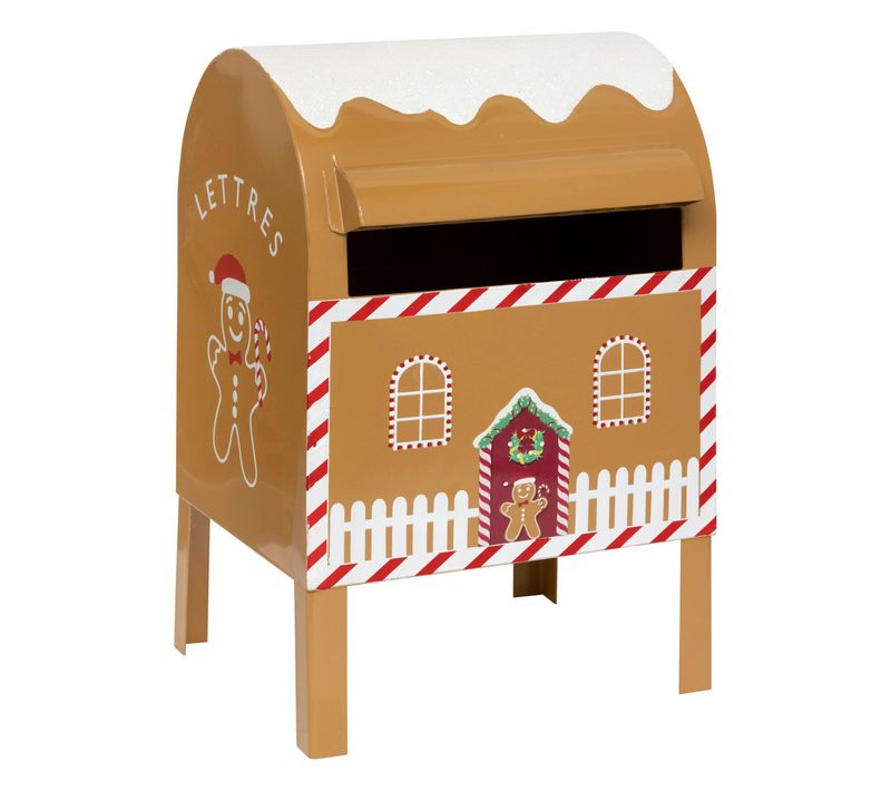 Boîte Aux Lettres Père Noël Pain D'épice En Métal Imprimé H 34 Cm