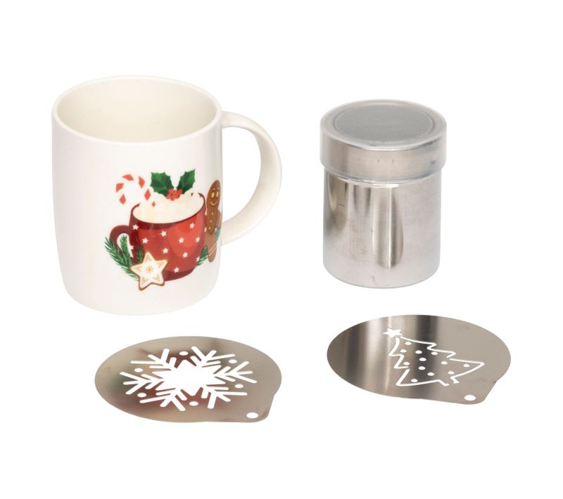 Coffret Mug De Noël Avec Pochoirs Et Saupoudreuse