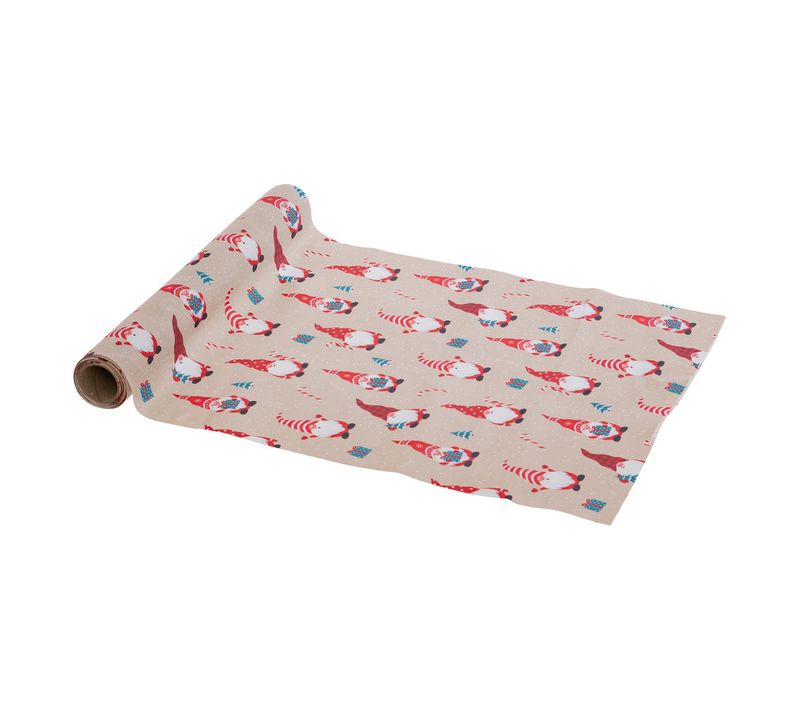 Chemin De Table Tissu Beige Avec Gnomes Rouge 28 X 300 Cm