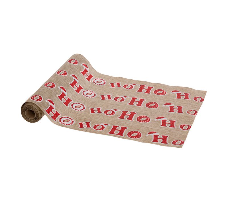 Chemin De Table Tissu Aspect Jute Avec Hohoho Rouge Et Blanc 28 X 300 Cm