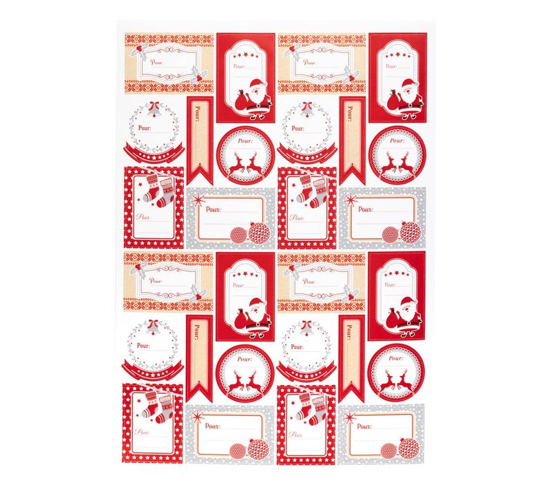 Planche De 46 étiquettes Cadeau 21x29,7cm Décor Pop Rouge