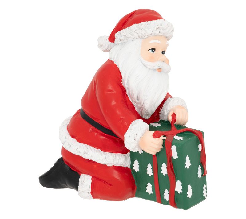 Père Noël Avec Paquet Cadeau H 15 Cm