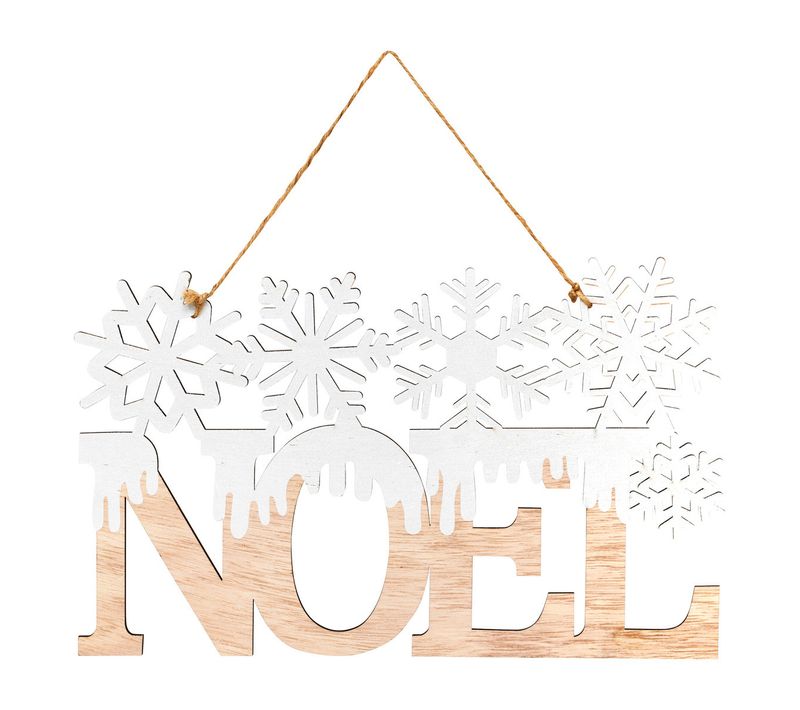 Suspension De Noël Déco Flocons En Bois Naturel Et Blanc L 30 Cm