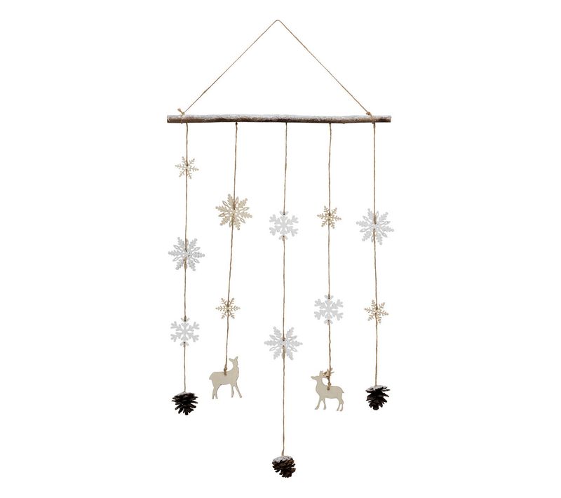 Suspension De Noël Déco Flocon Pomme De Pin Et Renne En Bois H 70 Cm
