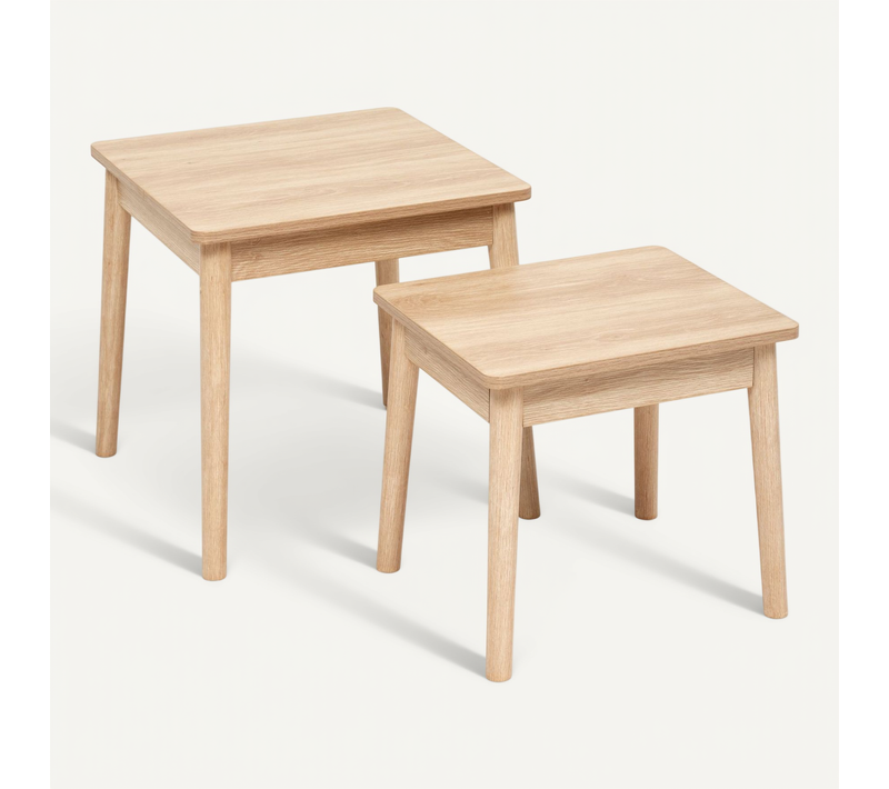 Ensemble De 2 Tables À Café Gigognes Effet Bois Naturel Abana - Beige