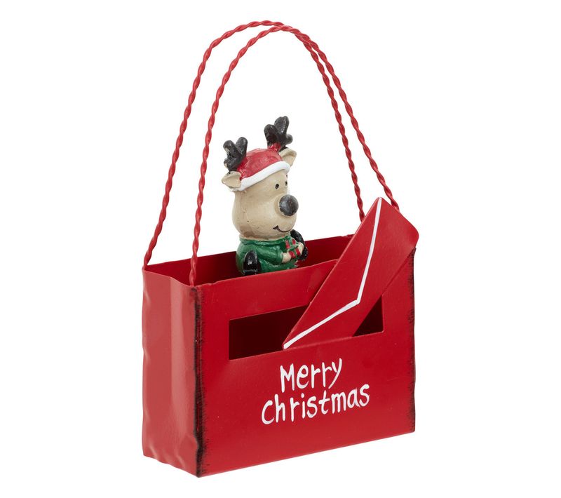 Déco Noël Petite Boîte Aux Lettres Forme Sac En Métal Imprimé H 14 Cm