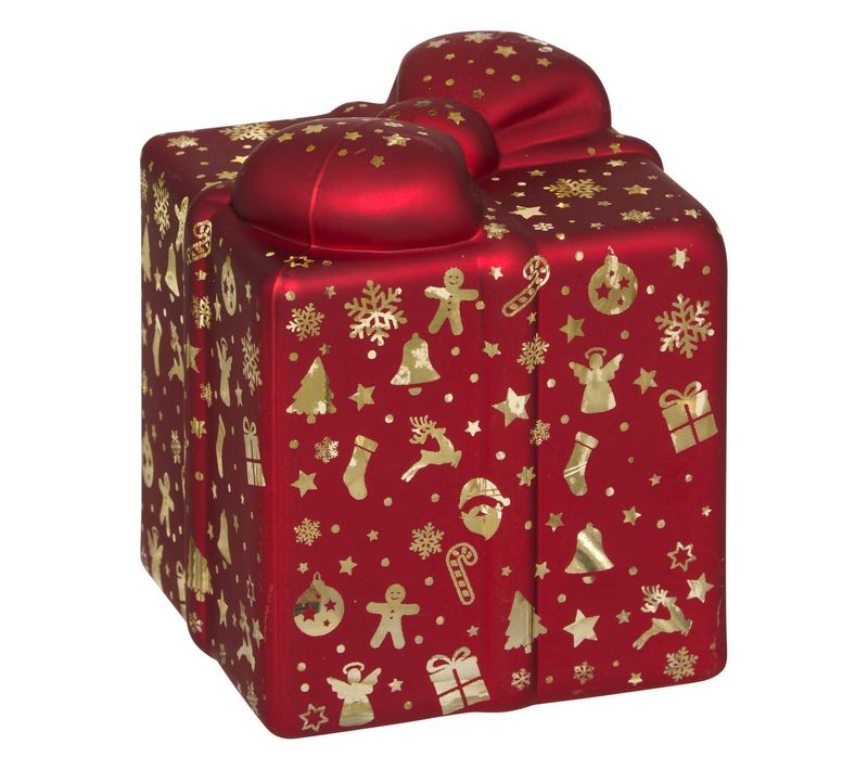 Déco De Noël Lumineuse Paquet Cadeau En Verre 7 LED H 10 Cm