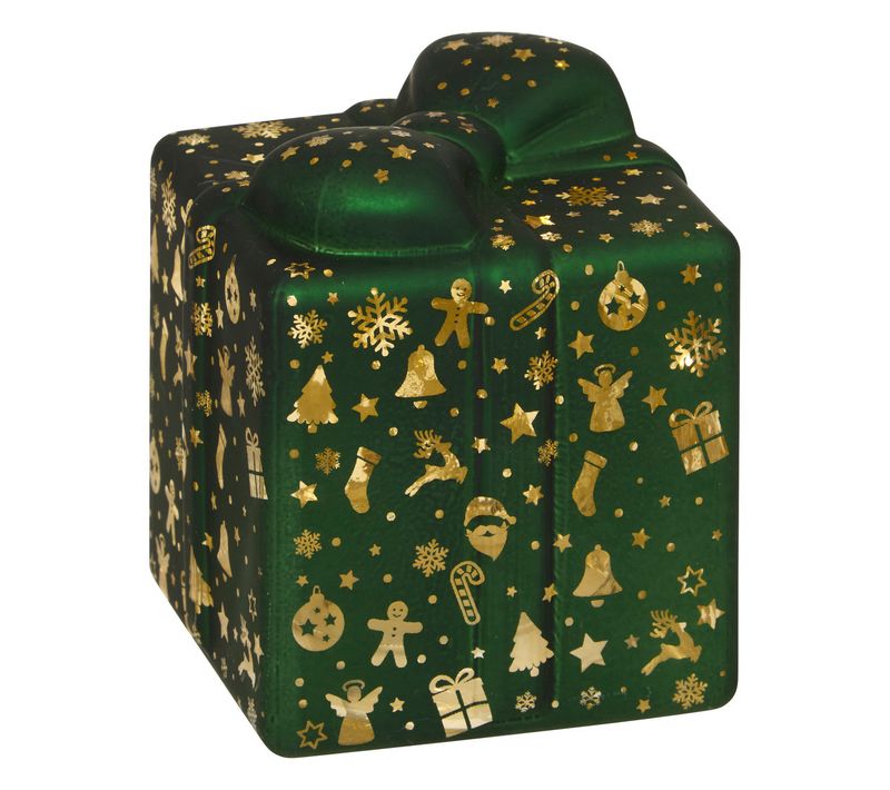 Déco De Noël Lumineuse Paquet Cadeau En Verre 7 LED H 10 Cm