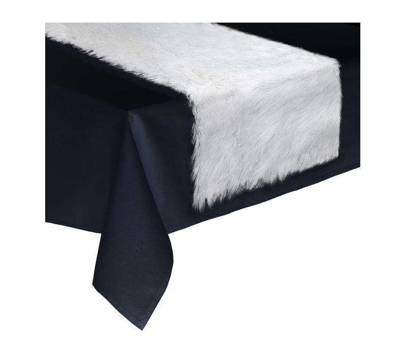 Chemin De Table Fourrure Blanche Pailletée Argent 45 X 150 Cm