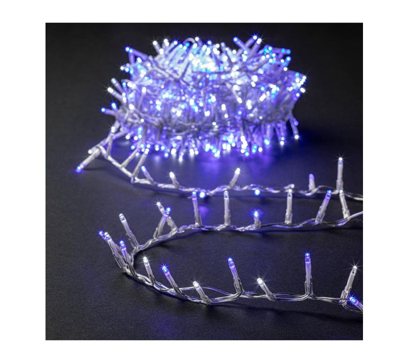 Guirlande Lumineuse Extérieur 12 M 500 LED Blanc Froid et Bleu 8 Jeux De Lumière