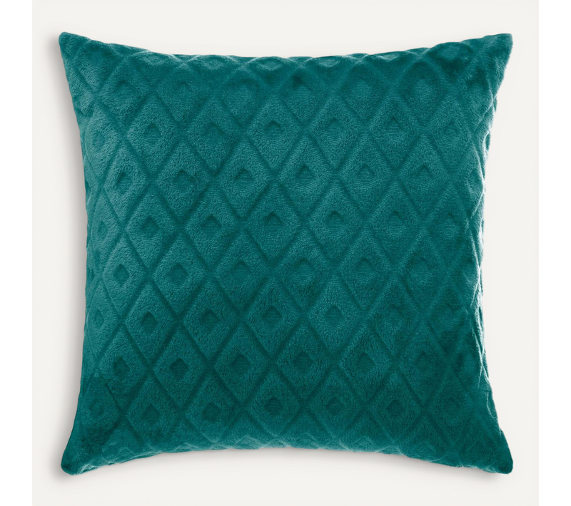 Coussin Déhoussable Bleu Canard Motif Losange En Relief 40 X 40 Cm