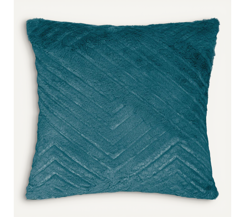 Coussin Déhoussable Bleu Canard En Fourrure Motif En Relief 45 X 45 Cm