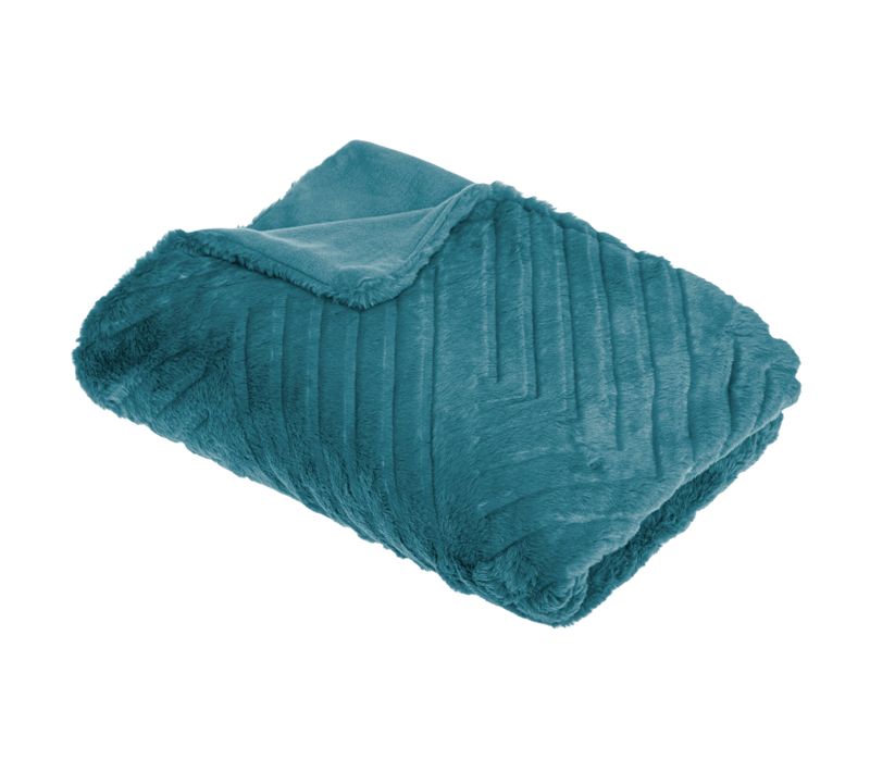 Plaid En Fourrure Bleu Canard Motif En Relief 120 X 160 Cm