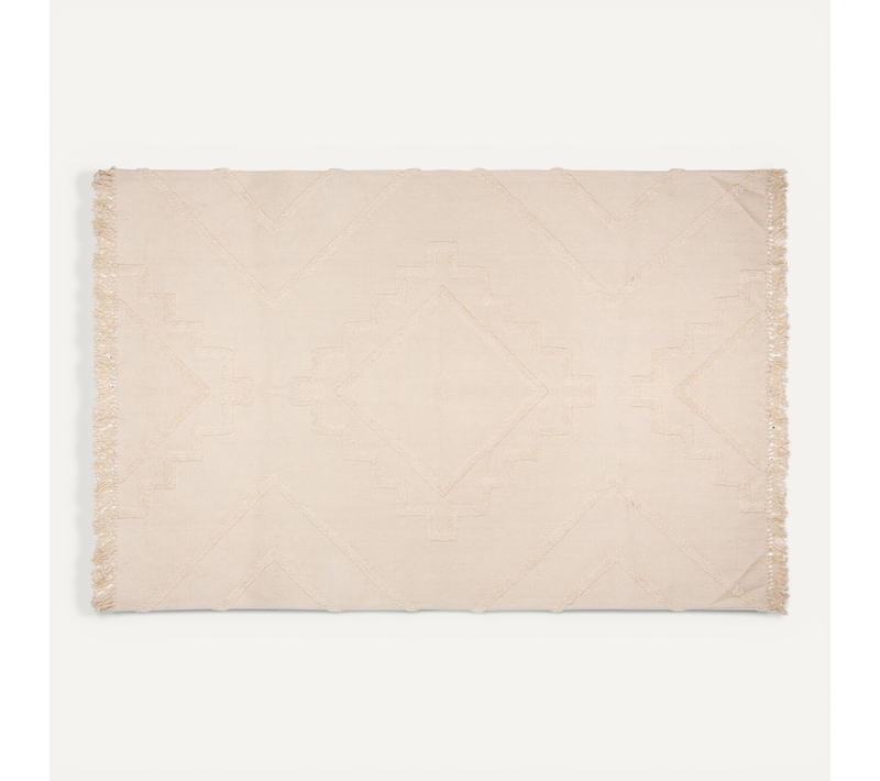 Tapis Décoratif En Coton Ivoire Motif Tufté 120 X 170 Cm