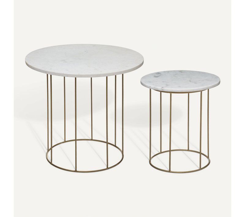 2 Tables À Café Design Marbre Béa - Blanc Et Doré