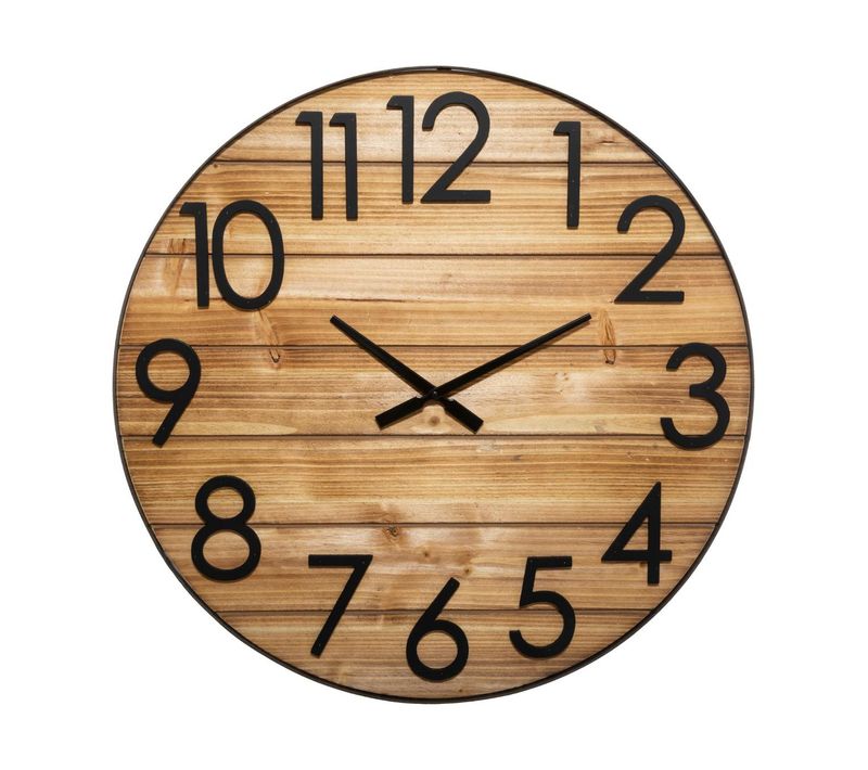 Grande Pendule Murale Silencieuse En Bois Et Métal 3d D 70 Cm