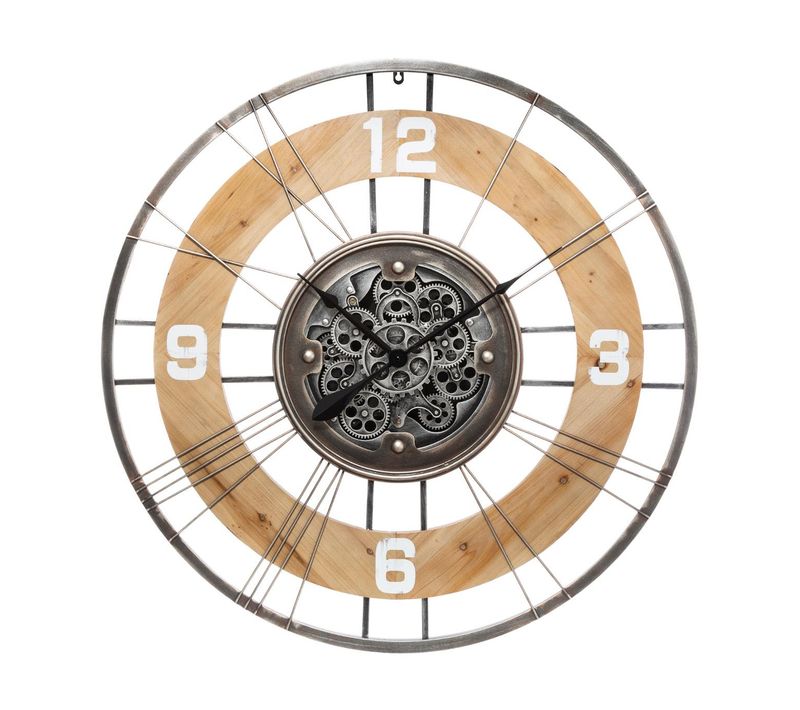 Grande Pendule Murale Silencieuse En Métal Et Bois D 90 Cm