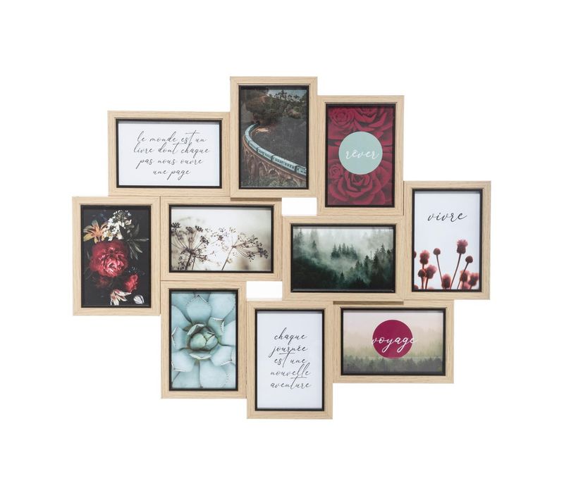 Cadre Pêle-mêle Multivues En Bois Et Verre 10 Photos 58 X 49 Cm