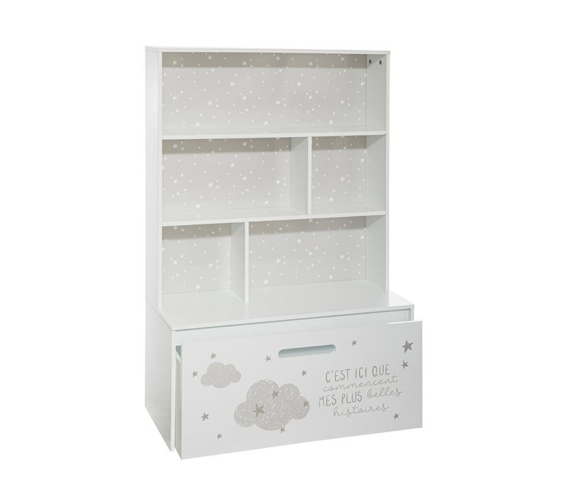Meuble Etagère De Rangement Enfant Avec Coffre À Roulettes H 113.5 Cm