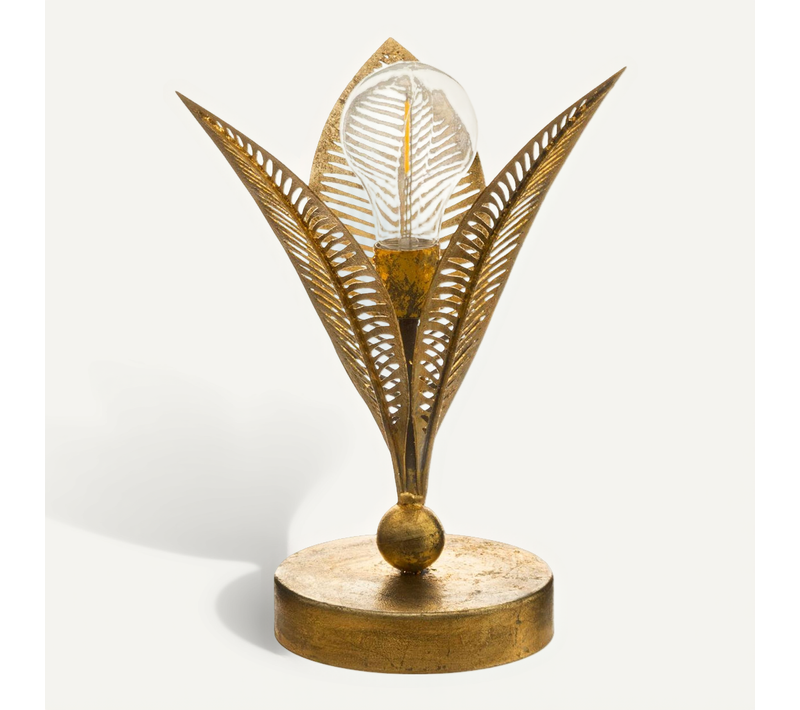 Lampe LED Feuille En Métal Doré 24.5 Cm