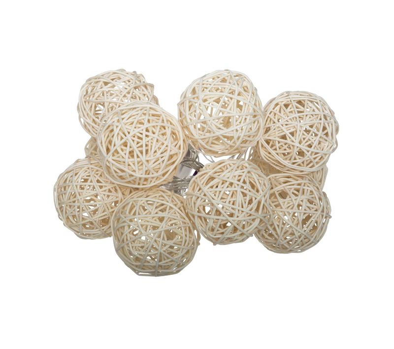 Guirlande Décorative à Piles 10 LED Boules En Rotin D 6 X L 162 Cm