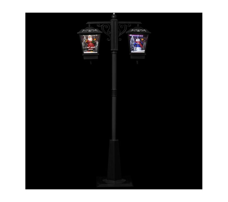 Lampadaire Noir 2 Lanternes Lumineuses Et Musicales Avec Père-noël Et Bonhomme De Neige