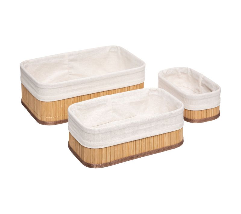 Lot De 3 Paniers En Bambou Naturel Et Polyester