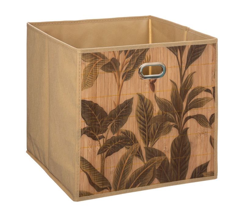 Boîte De Rangement Bambou Naturel Motif Vert  31 X 31 Cm