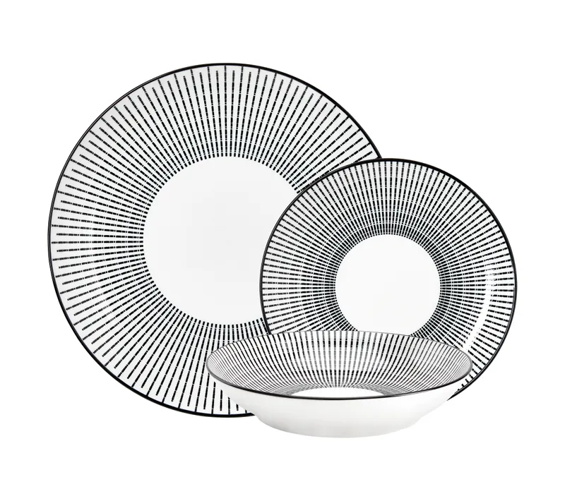 Service de vaisselle 18 pièces LUNIS Noir / Blanc