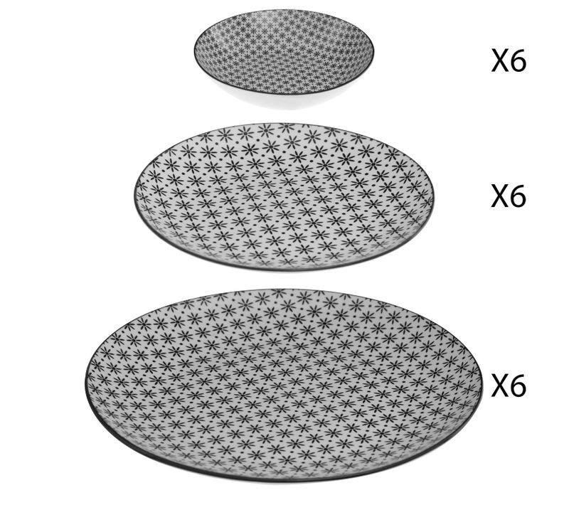 Service de vaisselle 18 pièces BOHEMIA Noir / Blanc