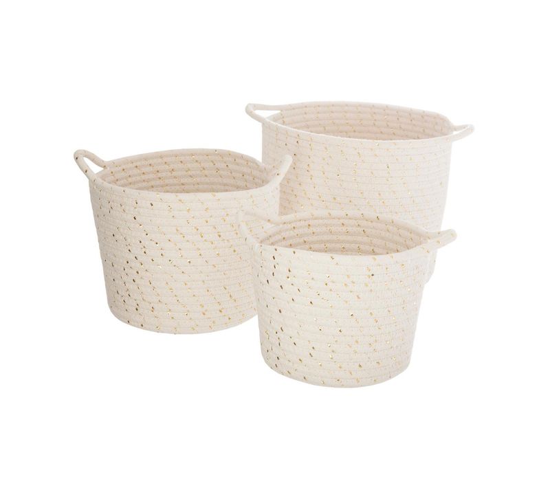 Lot De 3 Paniers De Rangement Blanc Ivoire Et Doré Chambre Enfant