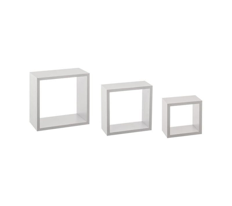 Lot De 3 Étagères Murales Flottantes Cubes Coloris Blanc Fixations Invisibles