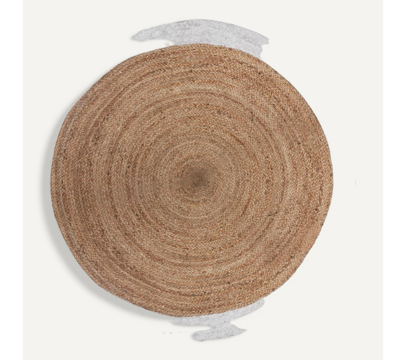 Tapis Rond En Jute Et Bord En Blanc Vieilli D 120 Cm