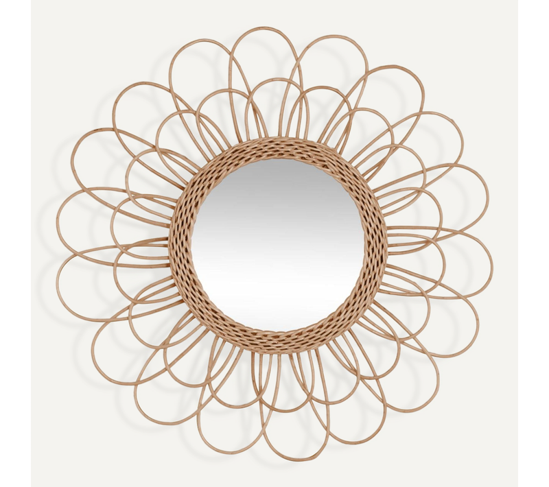 Miroir Mural Fleur En Rotin D 56 Cm