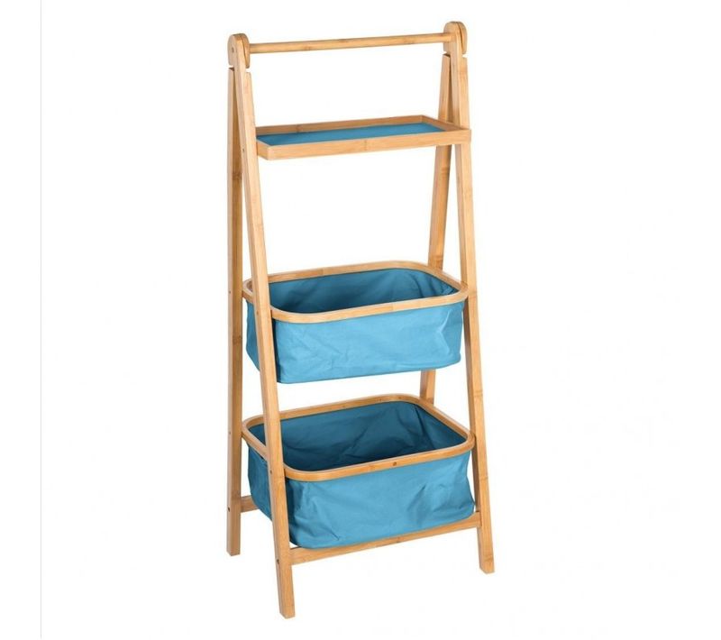 Étagère Pliante "2 Paniers" 109cm Naturel et Bleu