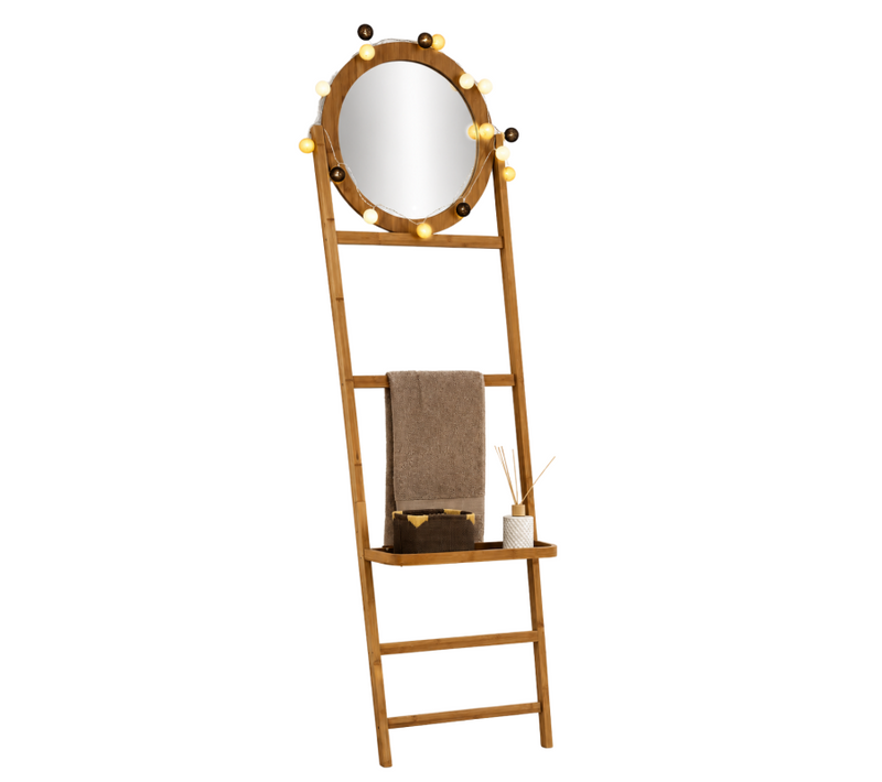 Porte Serviettes 1 Plateau Bambou Avec Miroir Rond 5five